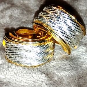 Vintage Givenchy Elegant Silver and Gold Tone Women's Clipon Hoop Chunky Earring